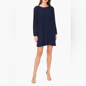 Halogen Plissé Long Sleeve Dress Medium Navy Missing Closure Button (Included)